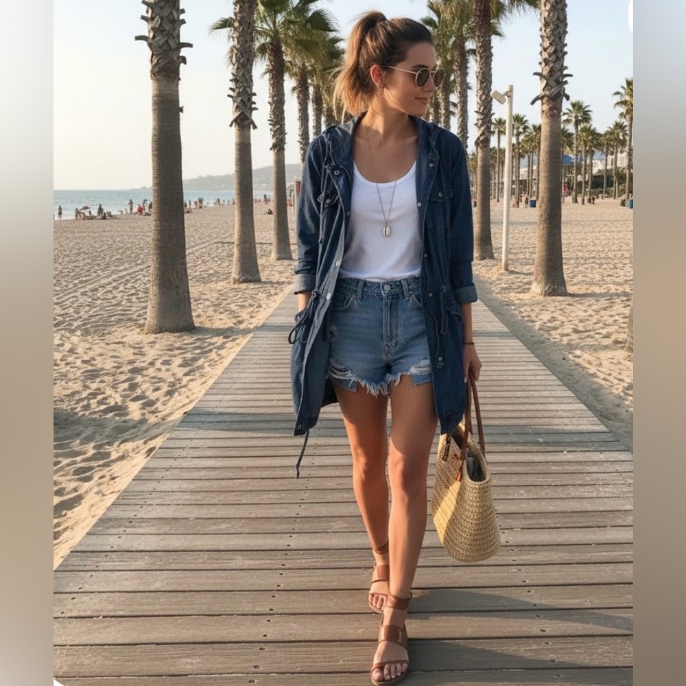 ❤️❤️TORRID lightweight denim Anorak zip up/ snap Coat with Hood Size 1👈